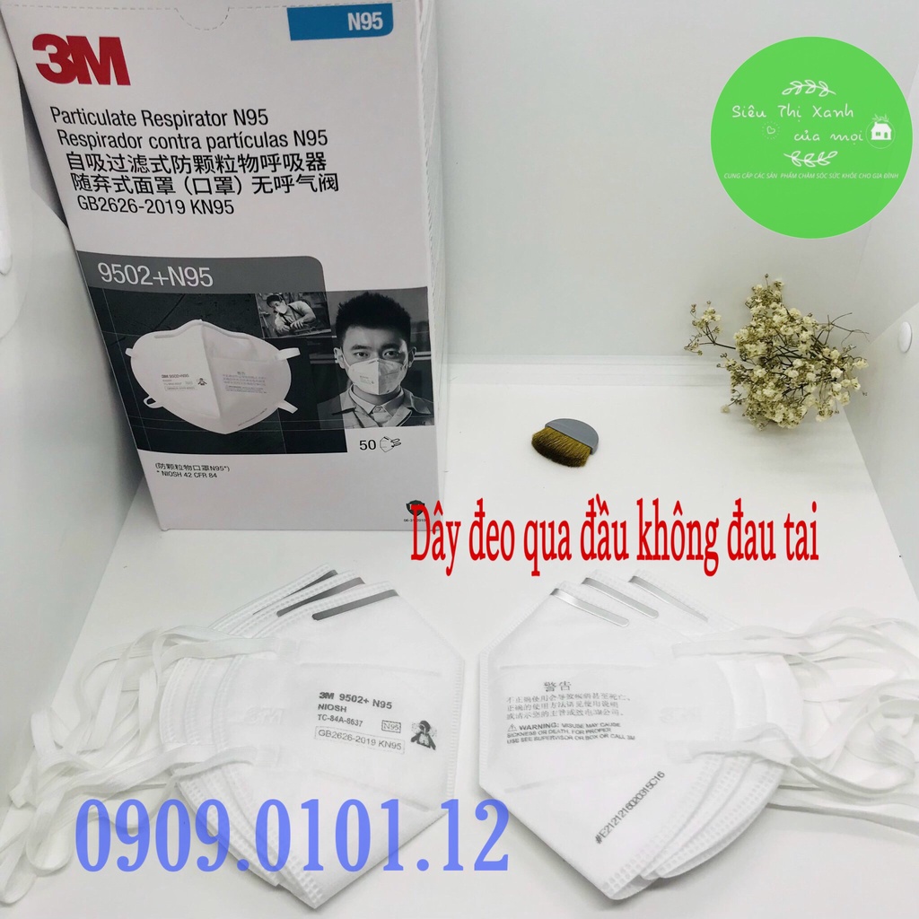 Khẩu trang 3m 9502+ chính hãng set 10 cái đạt chuẩn FFP2 NIOSH Mỹ, khẩu trang kn95 cao cấp dây đeo qua đầu