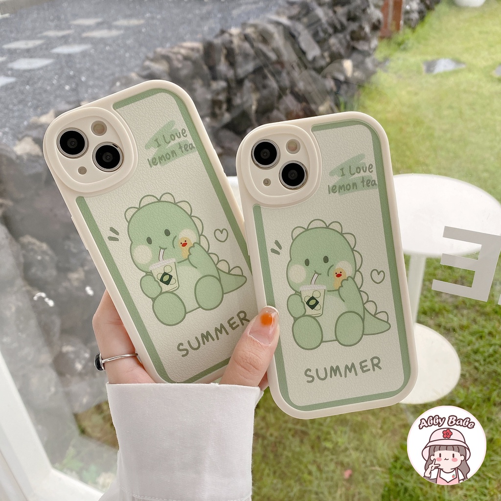 Ốp Điện Thoại Da TPU Mềm Mỏng Họa Tiết Khủng Long Uống Trà Sữa Cho Iphone 11 7Plus 13 12 11 Pro Max X XS 12 13 XR