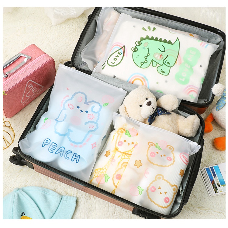 Combo 10 túi zip khóa lụa đựng quần áo DABU hình dễ thương 3 size
