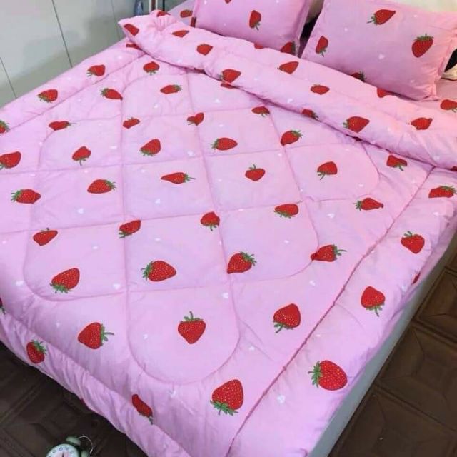 Trọn bộ 5 món ga gối chăn phao poly cotton nhiều mẫu 2019