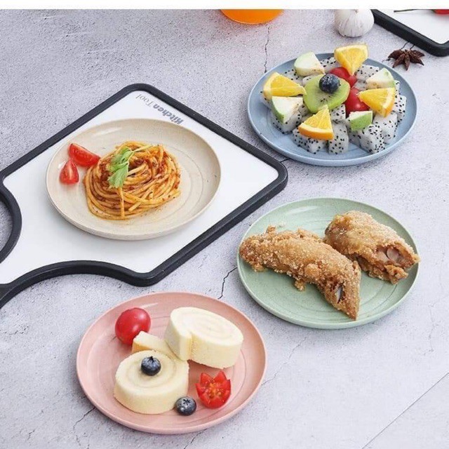 Đĩa đựng trái cây mang đi du lịch, dã ngoại, Đĩa chất liệu lúa mạch an toàn màu pastel  - DLM