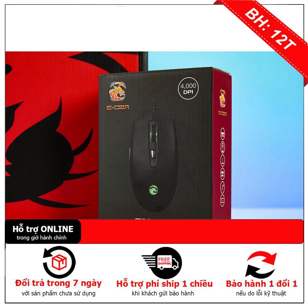 Chuột Gaming E-DRA EM614 led RGB - Cảm biến quan Avago 3050 - DPI tối đa 4000 - Form cầm đối xứng - Bảo hành 2