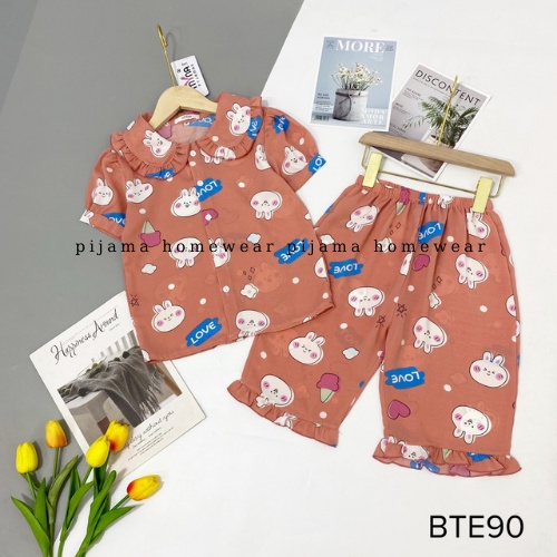 Bộ đồ ngủ Pijama cho bé lửng cổ bèo chất lụa mango mềm mịn , size cho bé từ 32-40kg