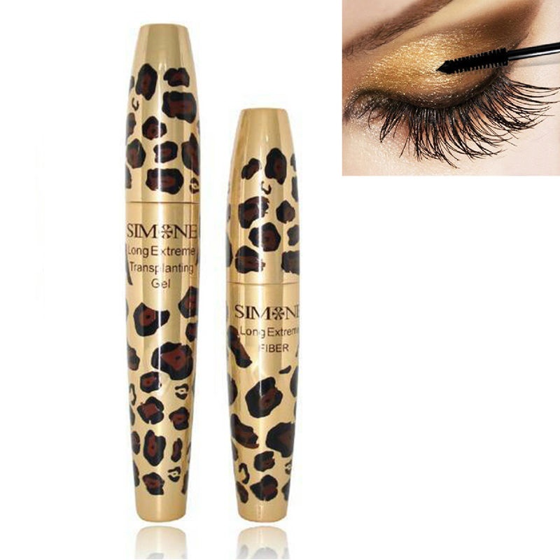 Bộ gel cấy mi & mascara đen sợi tự nhiên 3D chống thấm nước thiết kế vỏ họa tiết da báo