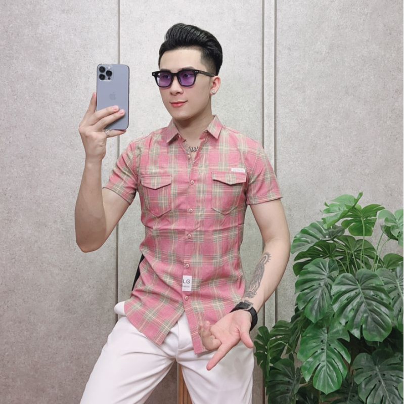 Áo sơ mi nam bbr ngắn tay kẻ sọc caro chất liệu cotton không phai màu thấm hút mồ hôi