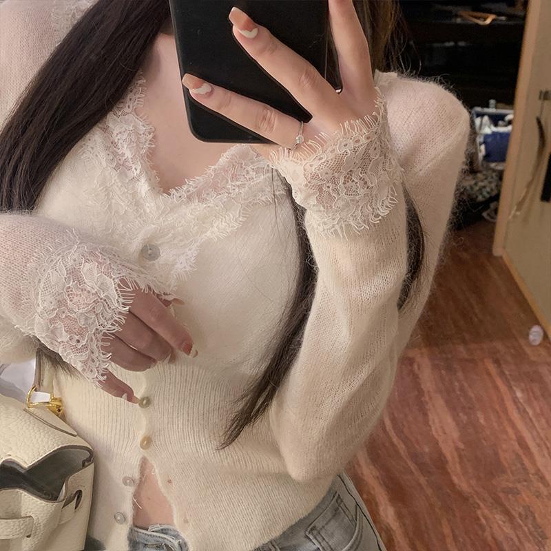 Áo Cardigan Dệt Kim Tay Dài Cổ Chữ V Phong Cách Thời Trang Pháp  tao bao