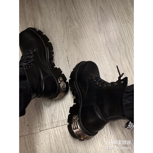 Giày da New Rock boot cao cổ đinh tán đế cao 6cm chiến boots giày nam nữ phong cách gothic
