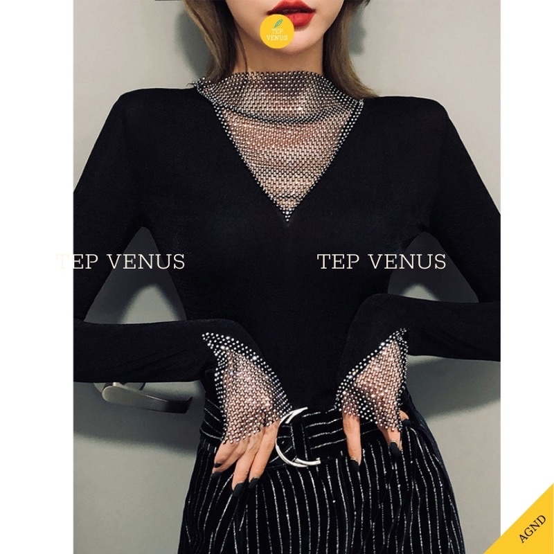 ✨BÁN SỈ✨Áo Dài Tay Nữ Cổ V Đá Sang Chảnh