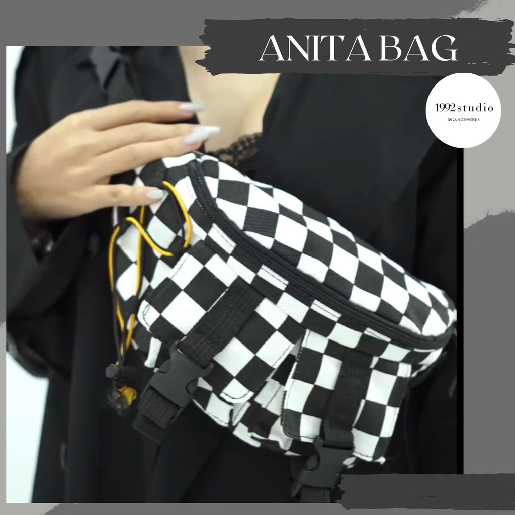 Túi bao tử ô vuông / 1992 s t u d i o/ ANITA BAG/ chất liệu vải