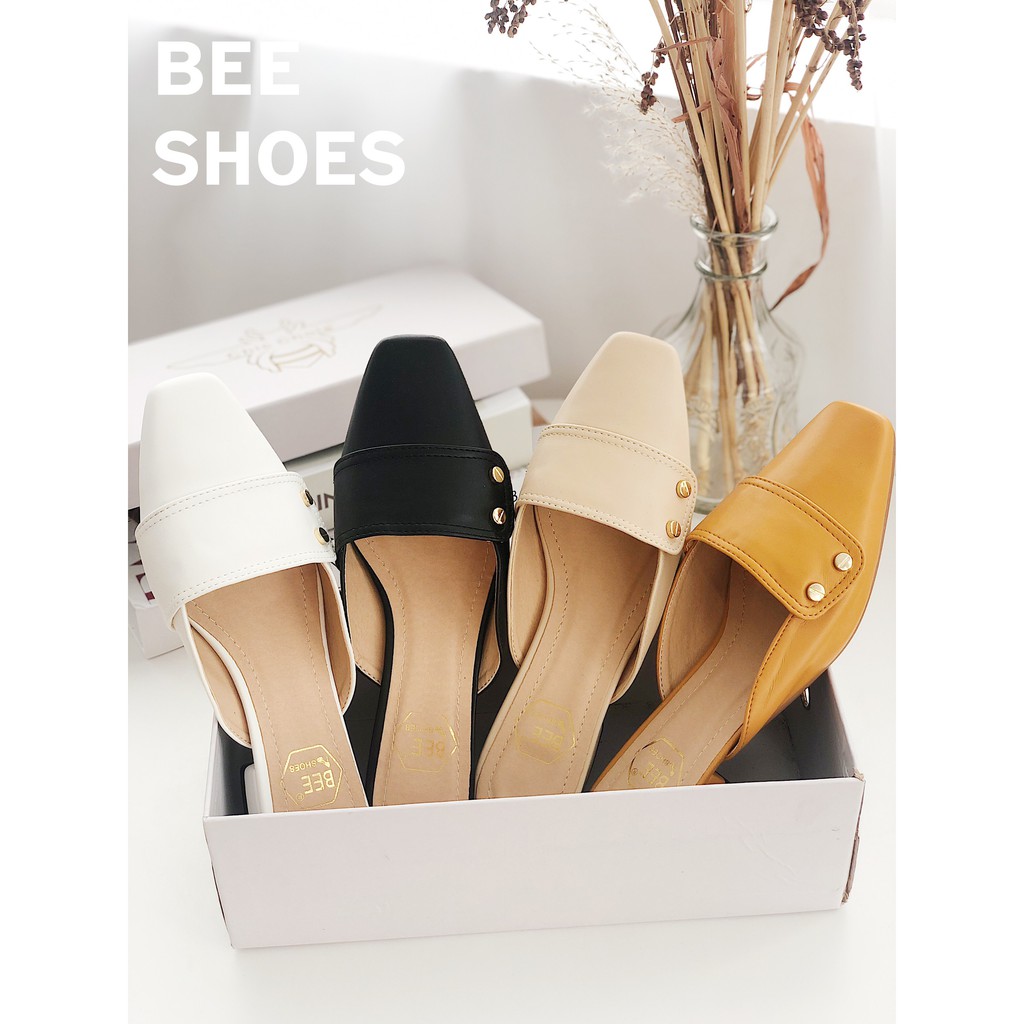 BEESHOES - GIÀY SỤC NỮ MŨI VUÔNG QUAI NGANG TO - GIÀY SỤC NỮ ĐẾ VUÔNG CAO 2 PHÂN SẴN MÀU ĐEN - NÂU - BE - TRẮNG