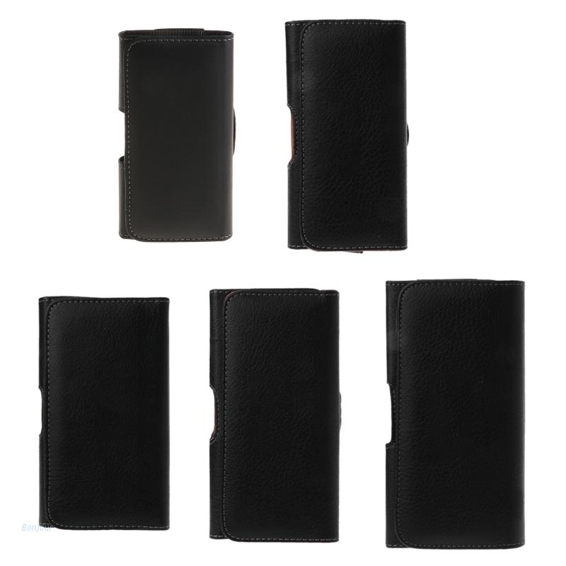 Bao da điện thoại màu đen có kẹp đeo thắt lưng dành cho Iphone Samsung Huawei Xiaomi
