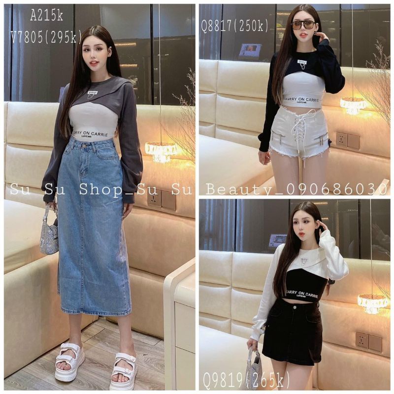Sét áo tay dài croptop phối xích  siêu phẩm cực hot