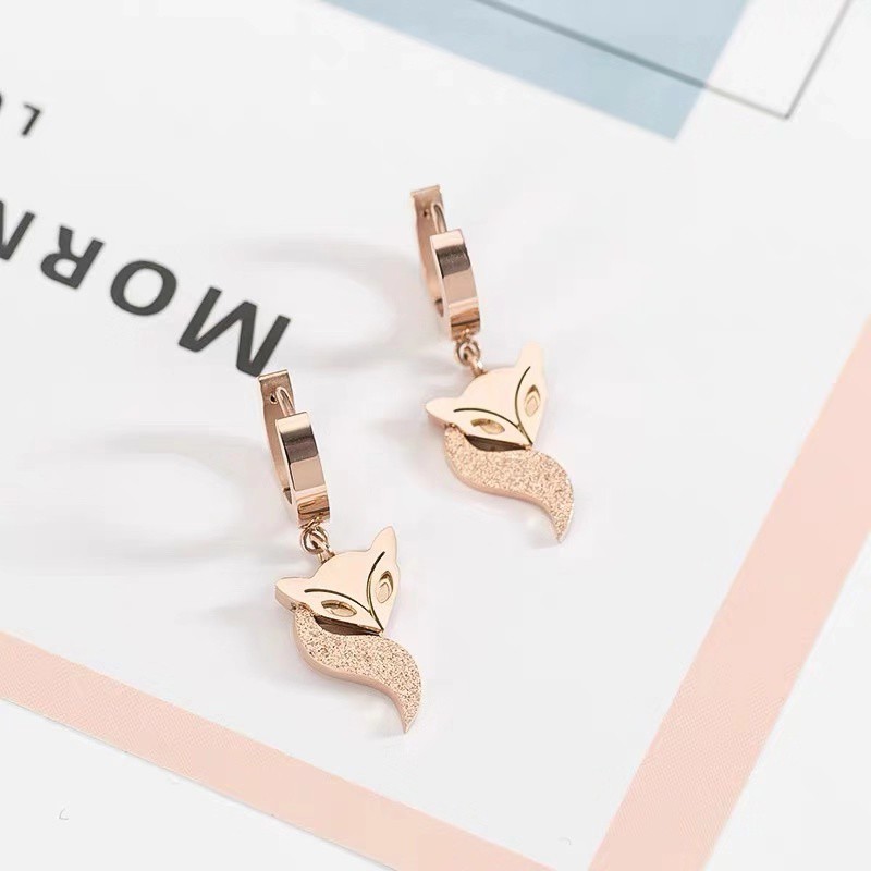 Khuyên Tai Thép Titan Mạ Vàng Hồng 18K Hình Cáo Màu Sắc Vàng Hồng Không Gây Dị Ứng Phong Cách Nhật Hàn