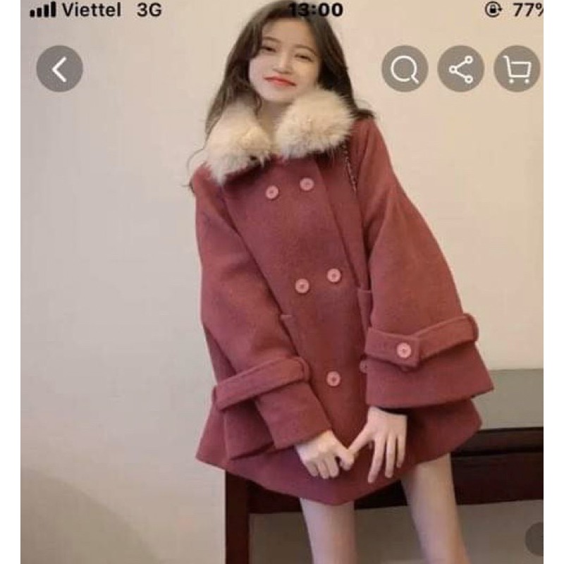 Áo dạ tiểu thư cổ lông