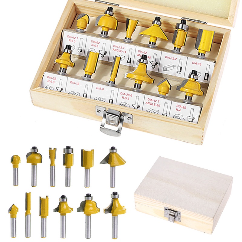 Bộ 12 Mũi Phay Router Chuôi 1 / 4 &quot;Bằng Vonfram Cacbua