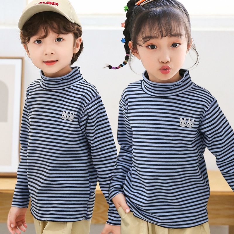 YAOEENH Áo thun tay dài thời trang kẻ sọc cổ cao thích hợp bé gái bé trai