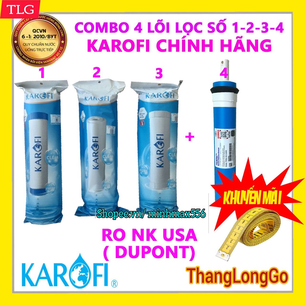 [UY TÍN SỐ 1] LÕI LỌC NƯỚC KAROFI | COMBO 4 LÕI LỌC NƯỚC | GỒM 1 BỘ 123 VÀ LÕI RO