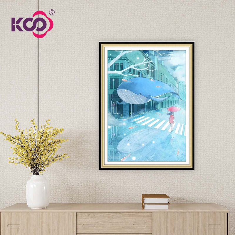 Bộ Tranh Đính Đá Họa Tiết Cá Voi Độc Đáo Dùng Trang Trí Nhà Cửa