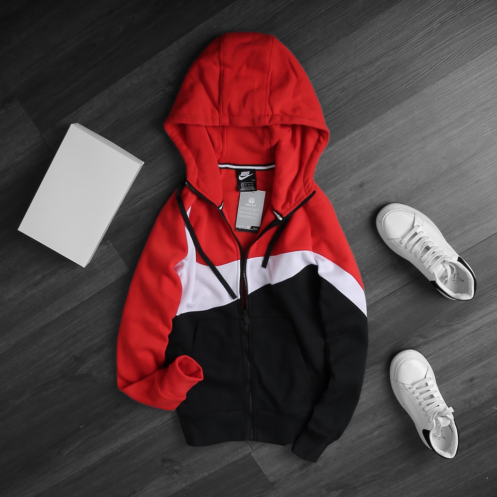 [HÀNG_CHÍNH_HÃNG] ÁO KHOÁC NỈ NIKE HBR LARGE SWOOSH FULL ZIP - ĐỎ