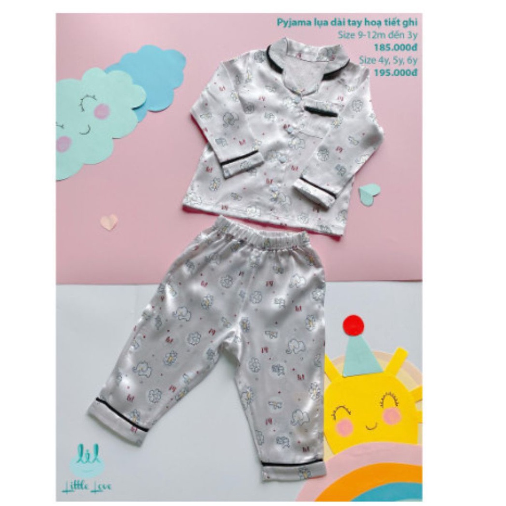 Bộ quần áo Pyjama lụa dài tay họa tiết trẻ em  cho bé trai/bé gái size 9M - 3 tuổi