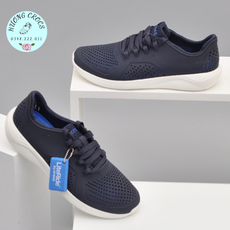 Giày nhựa nam buộc dây Literide pacer Croc màu navy không thấm nước, chống trơn trượt cho nam nữ