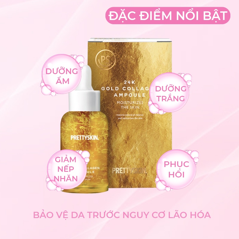 Tinh Chất Serum Dưỡng Trắng Dưỡng Ẩm Vàng 24K Gold Collagen Pretty Skin Hàn Quốc 50ml Giúp Chống Lõa Hóa &amp; Mờ Nếp Nhăn