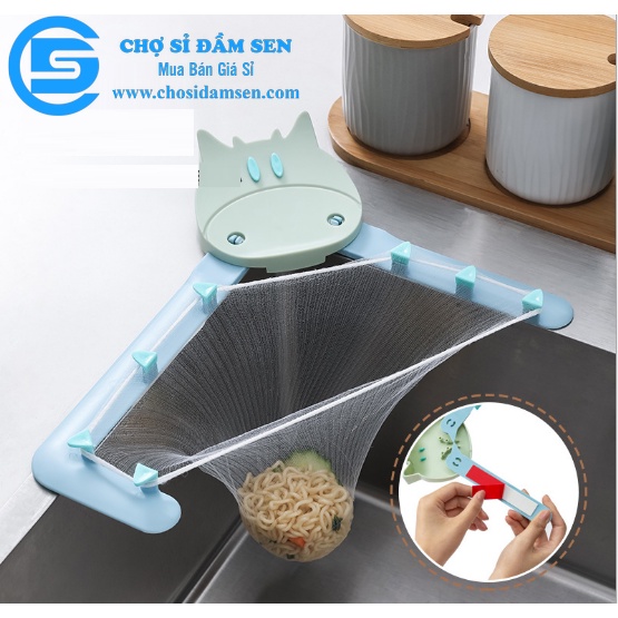 Khung giữ lưới kèm 50 lưới lọc rác loại lớn, lọc thức ăn thừa gắn bồn rửa chén,Giá treo túi chặn rác KhungLRLL50