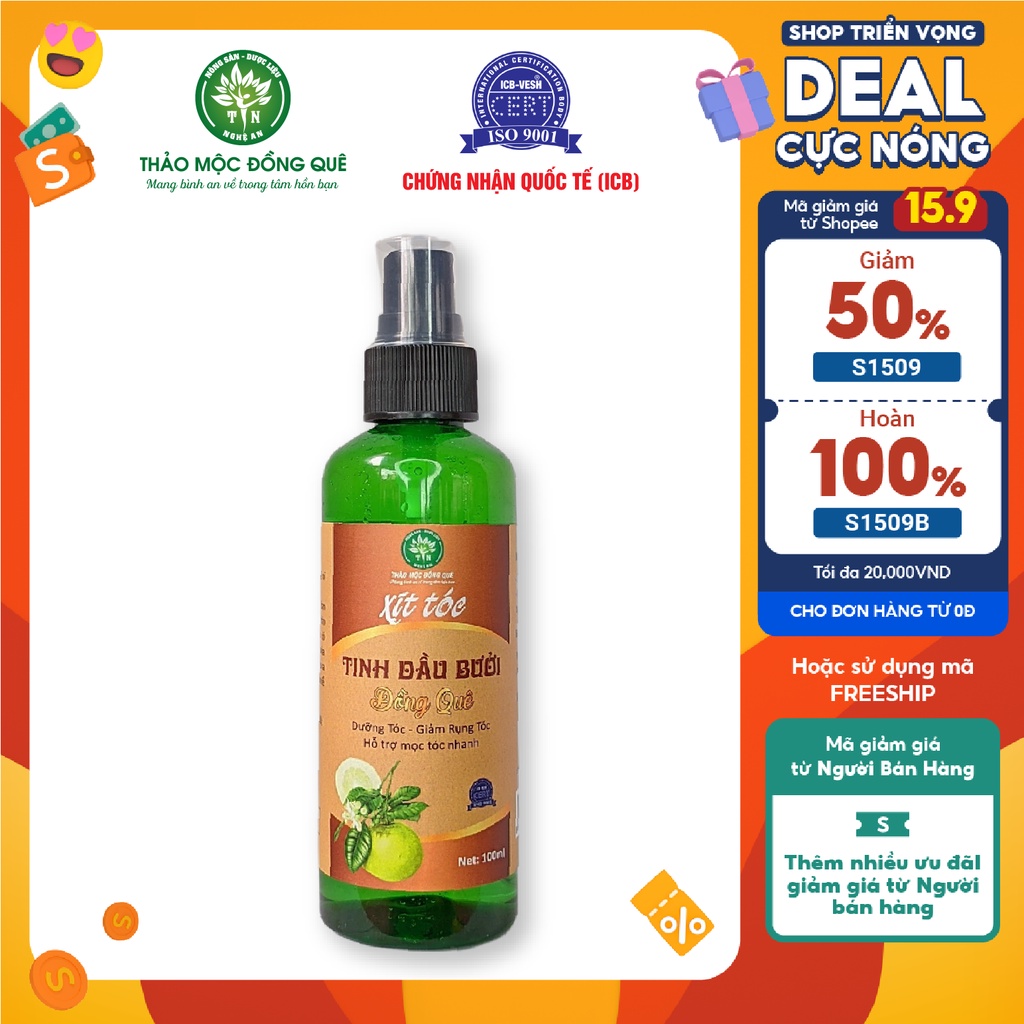 Tinh dầu bưởi thiên nhiên dưỡng tóc kích thích mọc tóc Thảo mộc Đồng Quê - 100ML