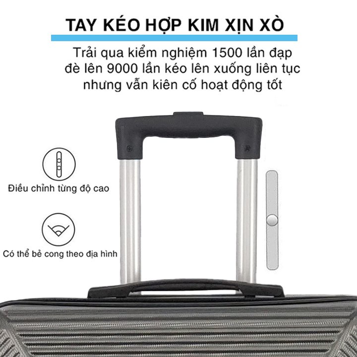 Vali kéo du lịch bằng nhựa màu trơn hoạt tiết size 20 24 28 L057