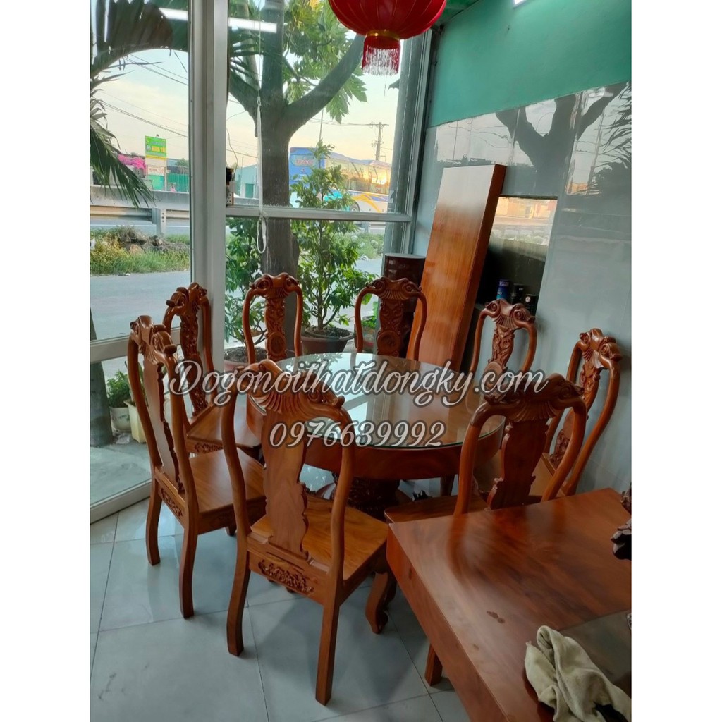 Bộ bàn ăn tròn gỗ gõ đỏ giá rẻ tphcm
