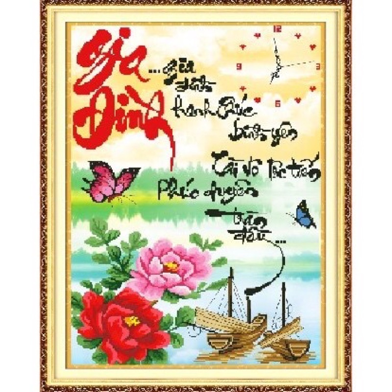 Tranh thêu chữ thập đồng hồ Gia đình 222688 kt 49x66cm