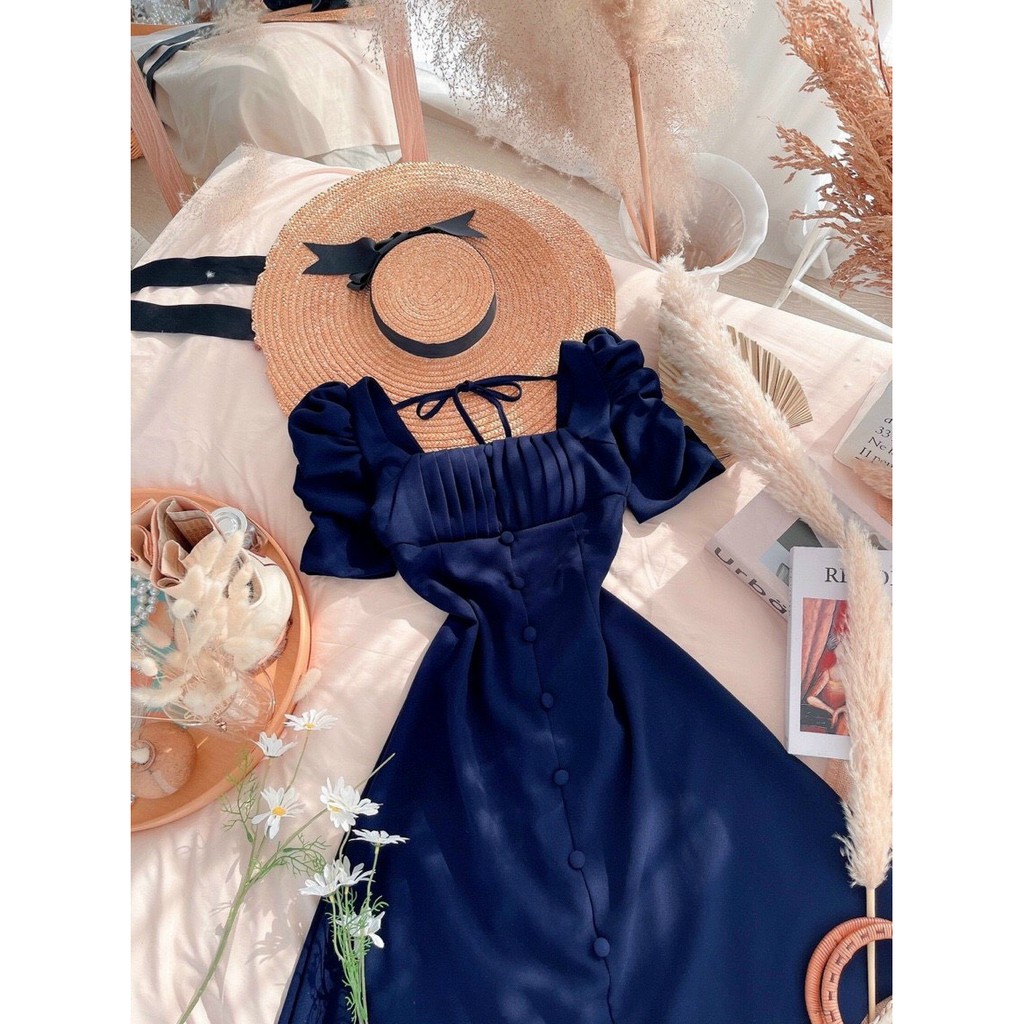 đầm xòe tay phồng xếp li ngực