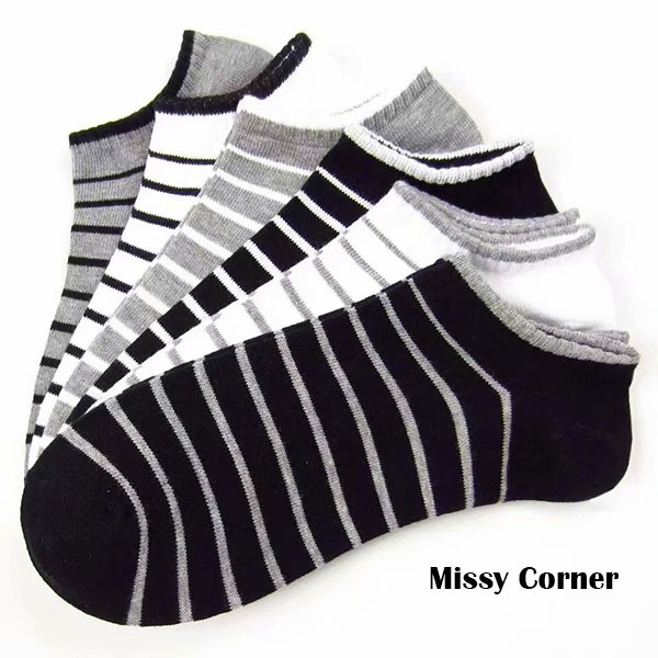 Combo 5 đôi tất vớ cotton cổ ngắn Hàn Quốc MC08 sọc ngang trắng đen. mềm mại, thấm hút mồ hôi tốt, không xù