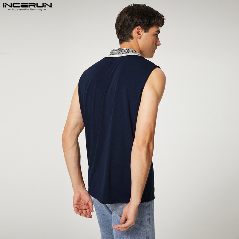 INCERUN Áo Ba Lỗ Cổ V Phong Cách Dân Tộc Retro Thời Trang Nam