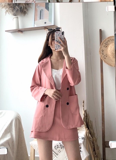 Set vest + chân váy trơn nhiều màu