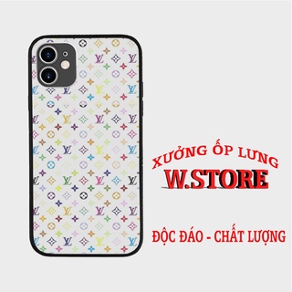 Ốp lưng in hình nhiều chữ LV màu sắc nền trắng cho IPHONE và SAMSUNG  BRD20210061