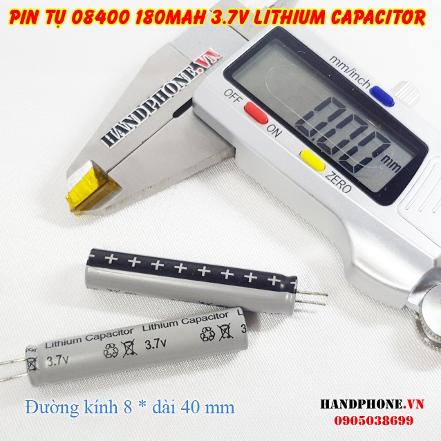 Pin Tụ 08400 180mAh 3.7v cho Tai Nghe Bluetooth, Máy Trợ Thính , Micro Trợ Giảng (Pin Trụ - Lithium Capacitor)