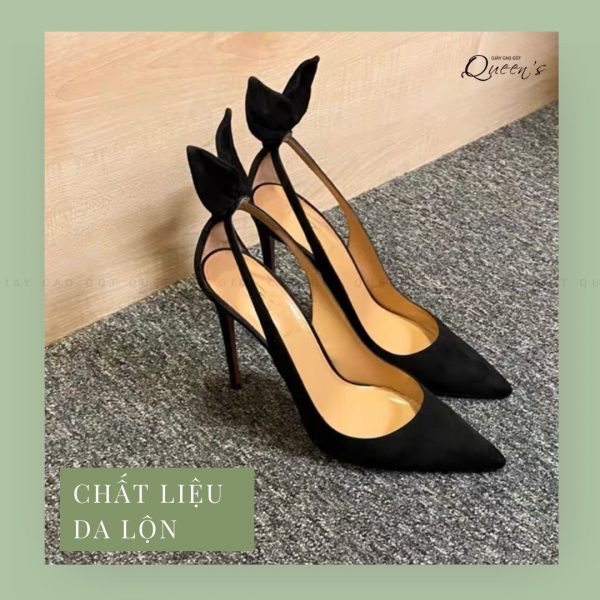 Giày Cao Gót Mũi Nhọn Cho Nữ Tôn Dáng Nơ Thỏ Da Lộn, Dễ Mang, Chất Liệu Êm Ái Bảo Hành 1 Năm Cao 9-11 Phân