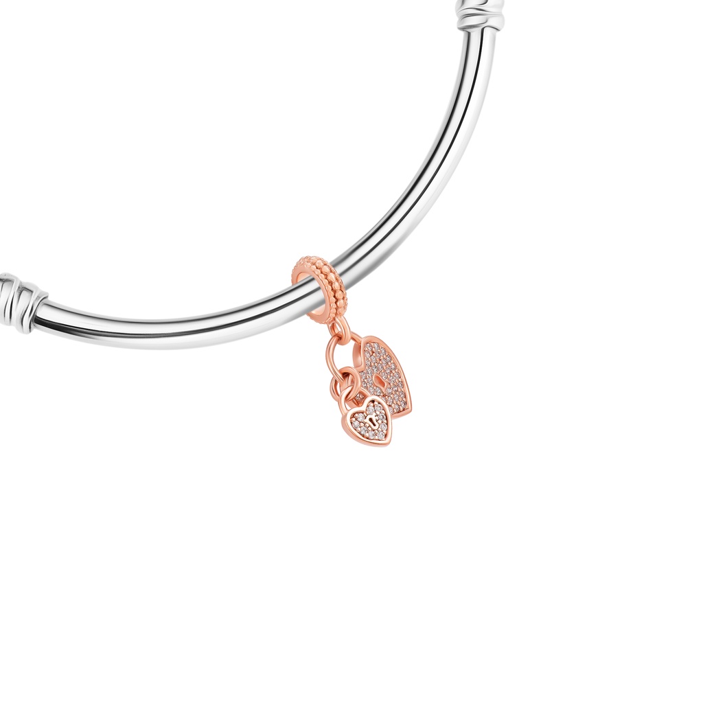 Hạt Charm bạc đính đá ECZ PNJSilver xi hồng trái tim XMXMX060002