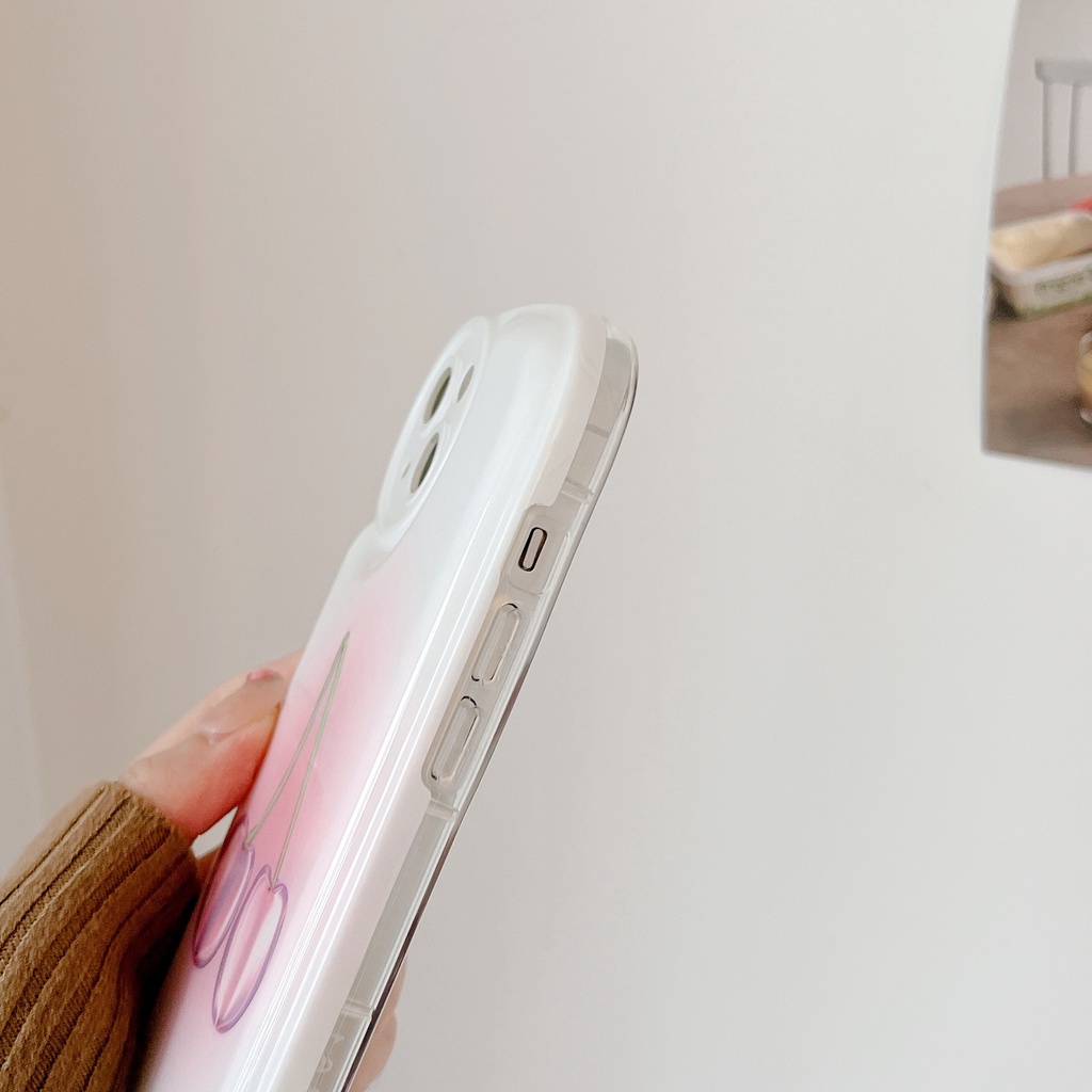 Ốp Điện Thoại TPU Dẻo IMD In Hình Quả Cherry Màu Trắng Hồng Đơn Giản Cho iphone 13 12 11 Pro Max X XR XSMax