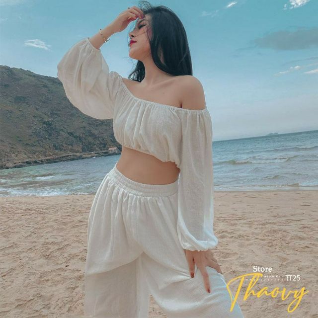 💋💋Sét áo trễ vai Croprop mix quần ống suông xinhh hết nấc 😍😍😍 | BigBuy360 - bigbuy360.vn