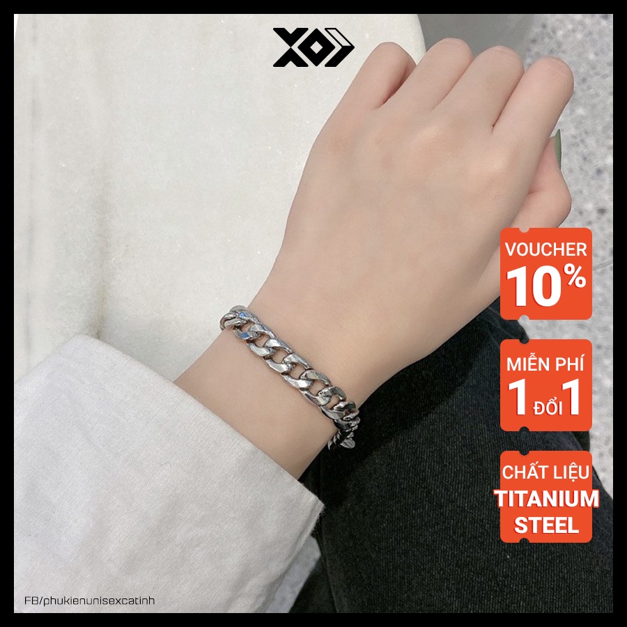 Vòng Tay Nữ Mắt Xích Thép Titan Không Gỉ Cá Tính Màu Bạc Unisex Dành Cho Nam Và Nữ Hiện Đại Hot Trend