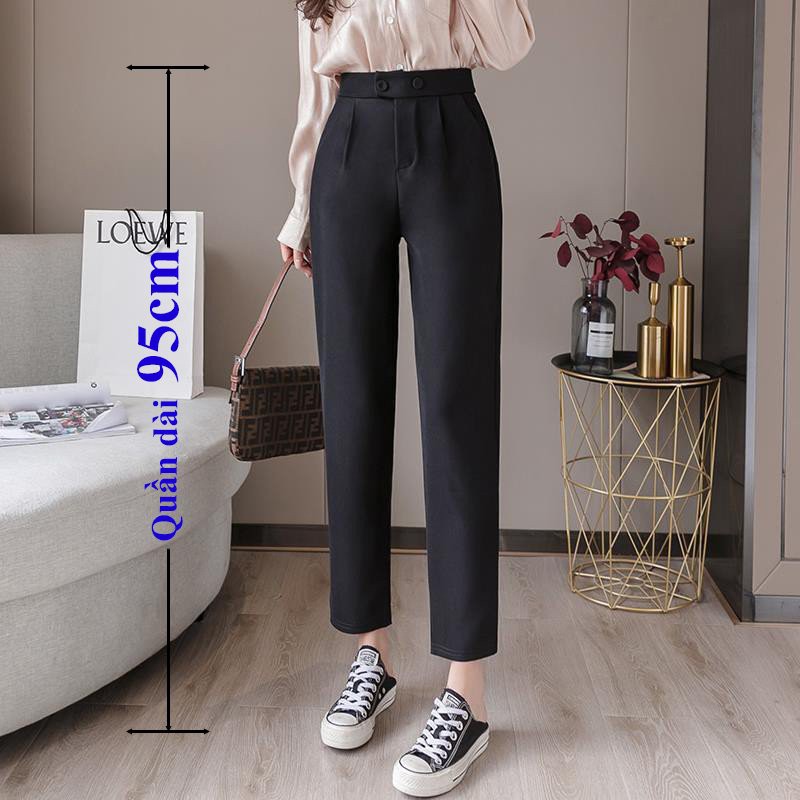 Quần Baggy đen nữ công sở lưng cạp cao - Chất vải tuyết mưa màu đen - Phối 2 cúc bấm - Form dáng dài 95cm chuẩn đẹp