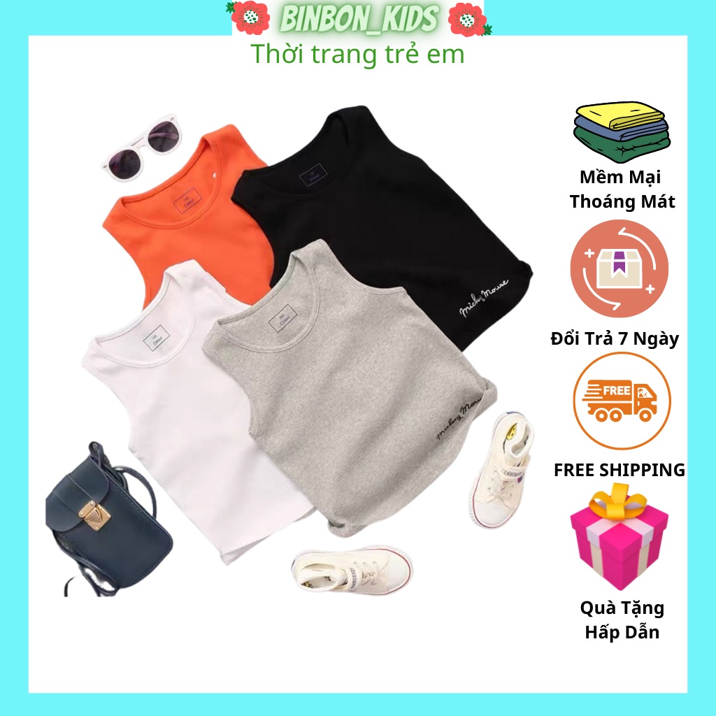 Áo Thun hè, Áo Ba Lỗ MICKEY MOUSE Bé Trai, Bé Gái Chất Cotton Cao Cấp Cho Bé Từ 7-28Kg-BINBON KIDS