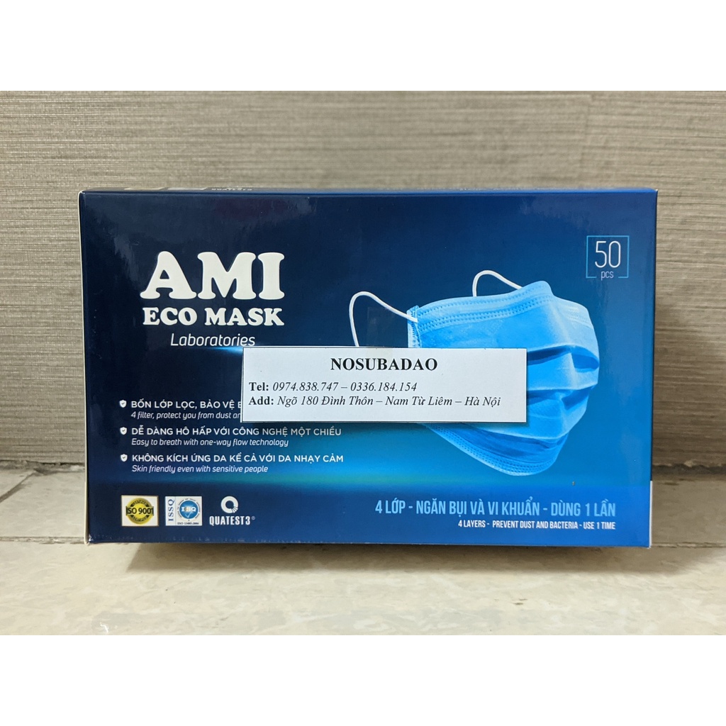 Khẩu trang y tế AMI 4 lớp giấy kháng khuẩn hàng công ty hộp 50 chiếc