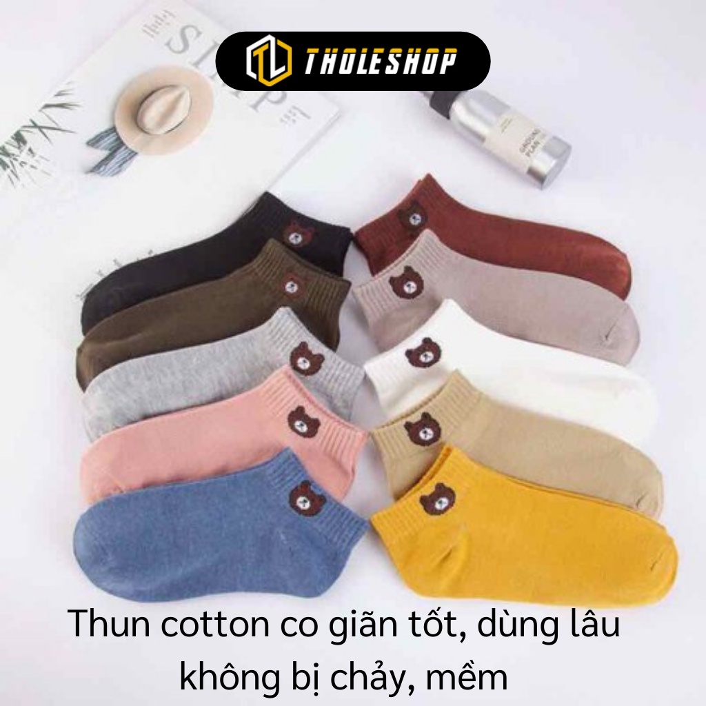 Tất Gấu - Combo 10 Đôi Vớ Nữ Cổ gắn Họa Tiết Gấu Brown Kèm Túi Đựng Tiện Lợi 8144