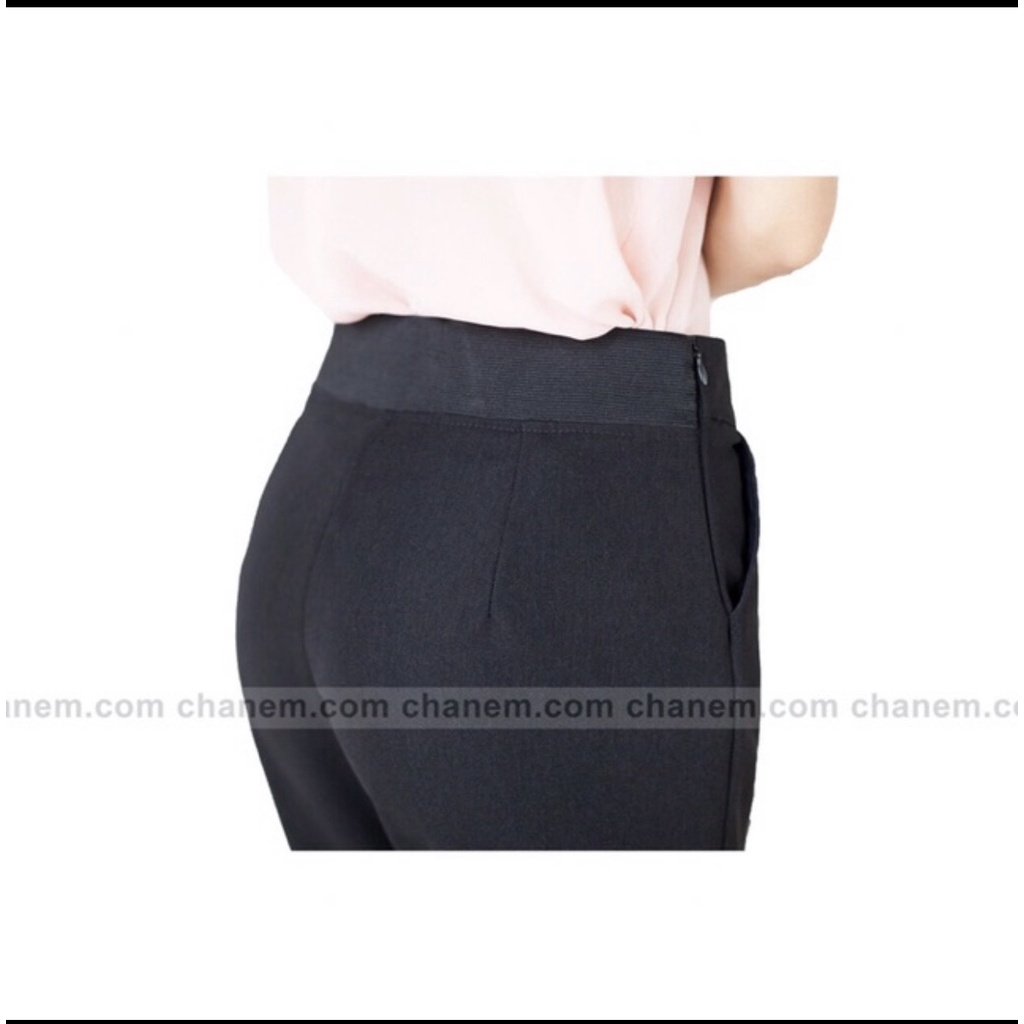 Quần tây lưng thun cạp chun sau cao khóa sườn kéo hông màu đen dáng dài - Vải Vitex dày mịn - Mặc công sở đi học làm đẹp