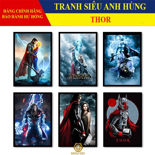 Tranh Trang Trí Siêu Anh Hùng Thần Sấm Thor Có Khung Và Phụ Kiện Treo