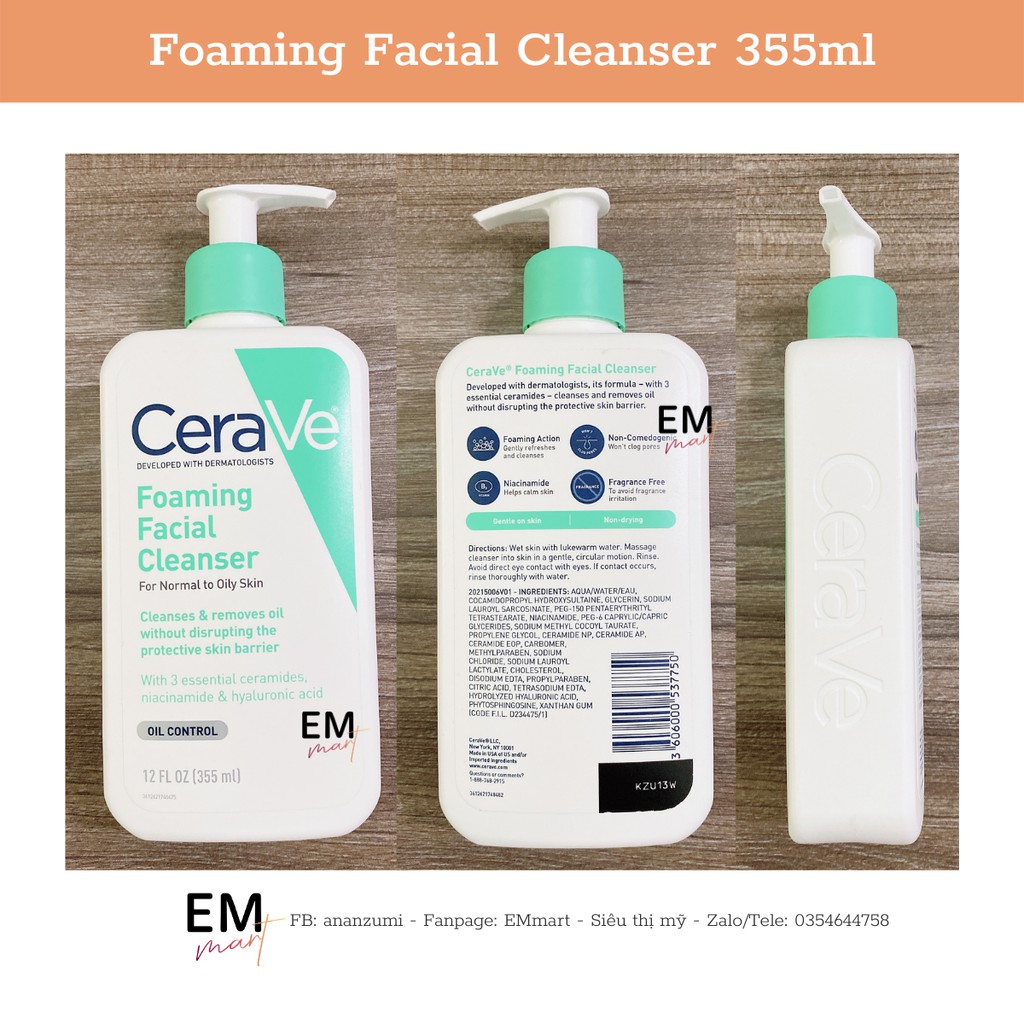 [Bản Mỹ và Pháp] Sữa rửa mặt Cerave Foaming Cleanser, Cerave Hydrating Facial Cleanser, Cerave SA Smoothing Cleanser
