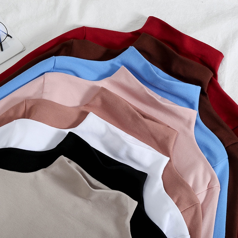 Áo Thun Tay Dài Cổ Cao Ôm Dáng Màu Trơn Phong Cách Hàn Quốc Thời Trang Mùa Thu Mới 2022 Dành Cho Bạn Nữ SC3